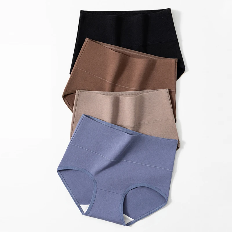 

4 шт., женские хлопковые трусики с высокой талией, формирователь тела, нижнее белье, дышащие трусики, однотонные трусы, трусы больших размеров, женское нижнее белье