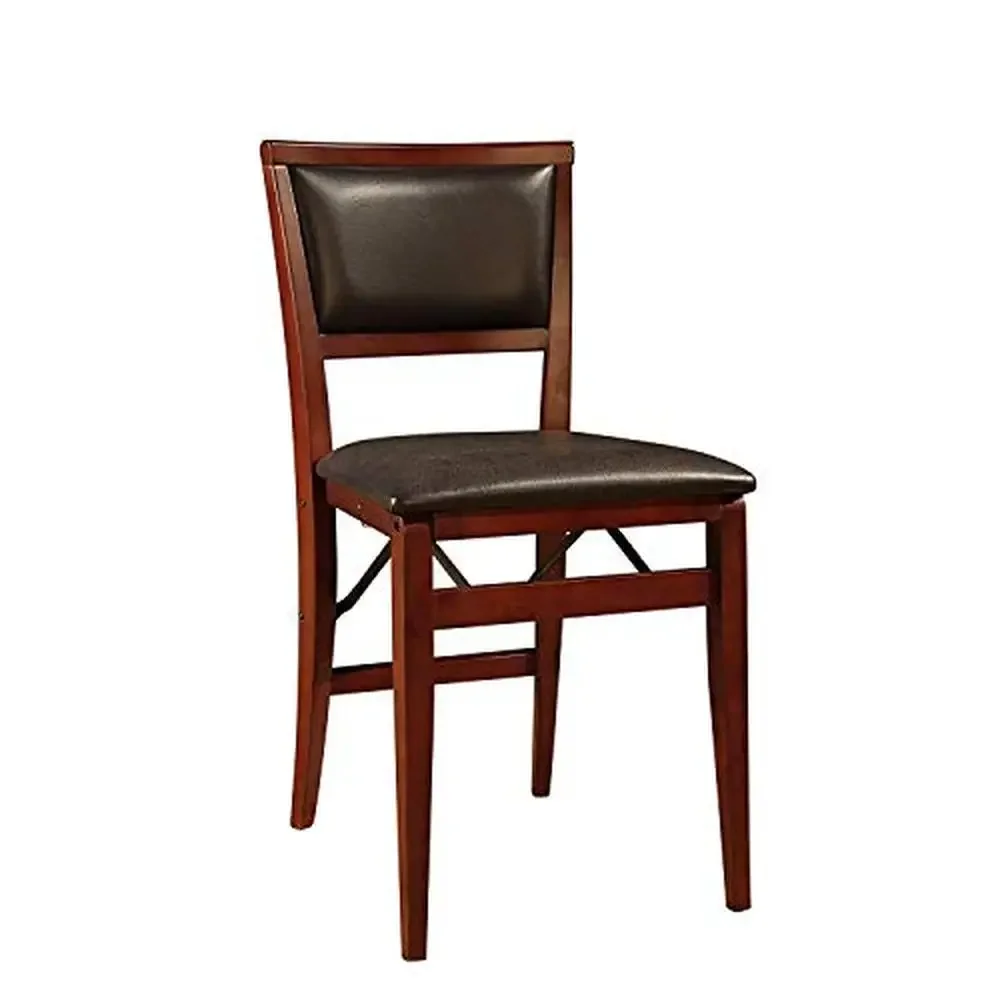 Set of 2 Folding Chairs with Vinyl Padded Seats in Espresso Finish