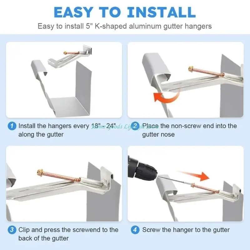 E74E 28Pcs Aluminum Gutter Brackets Fastener Concealed Gutter Hangers for Repairing Sagging Rain Gutters Easy to Install