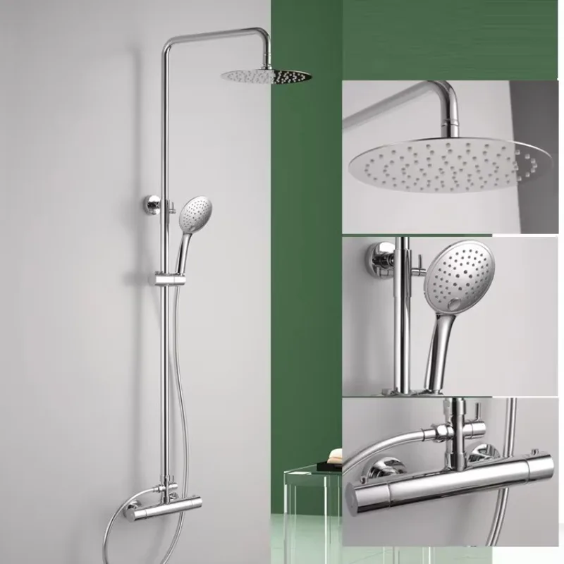 Modern 2-Bar Thermostatic Chrome Brass Bath Column Dual Installation Bath Shower Faucet Oil Rubbed Finish Nozzles Included