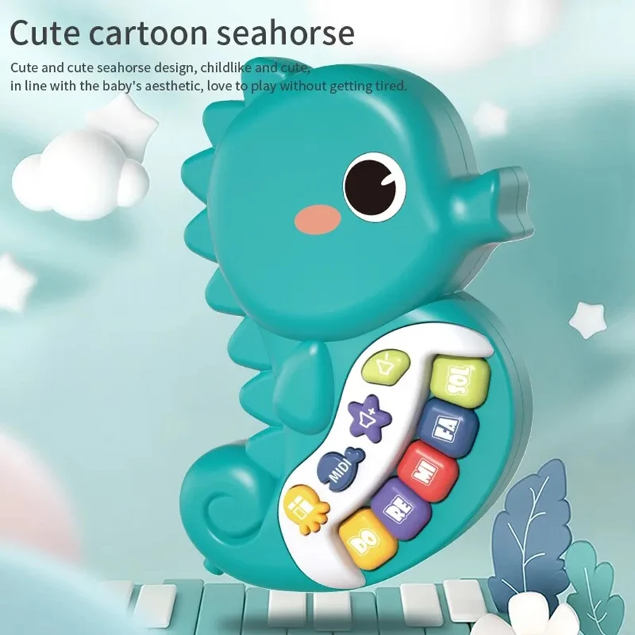 Baby Music Seahorse Toys.Toddler Electronic Learning Sensory Toy, Musical Piano Keyboard Lights Sounds.Infant Birthday Gift