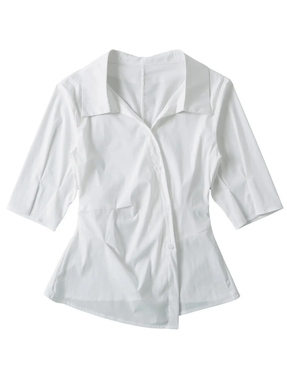 

Slimming V-Ne Uneven Hem irt Women's Street Sle Regular Sve White irt Gathered Waist Faionable Fem Top