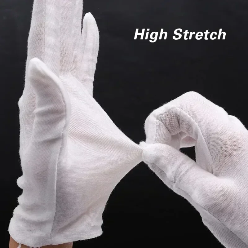 Luvas de trabalho de algodão branco Luvas High Stretch Filme de manuseio de mãos secas Luvas SPA Ferramentas de limpeza doméstica, 1 pc, 50 pares