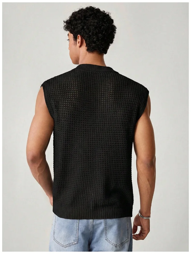 2026 Summer New Hollow Mesh Vest Men's Senior Sense Breathable Sleeveless Knitted Base