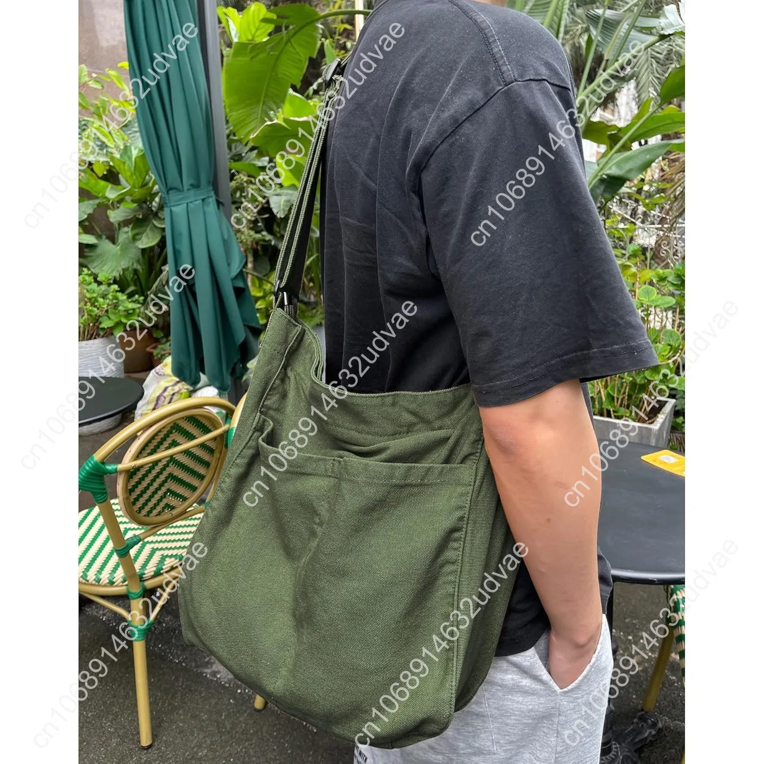 Canvas Hobo Crossbody Shoulder Tote Bag for Women and Men W/Multi-pocket Casual Purse Messenger Bags Travel Work