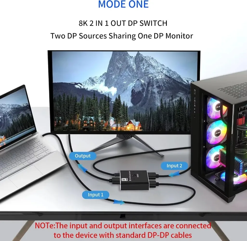FSU 8K DisplayPort 1.4 Switch ثنائي الاتجاه الفاصل KVM 2X1 1X2 DisplayPort 8K/30 هرتز 4K/120 هرتز ثنائي الاتجاه Displayport Switcher