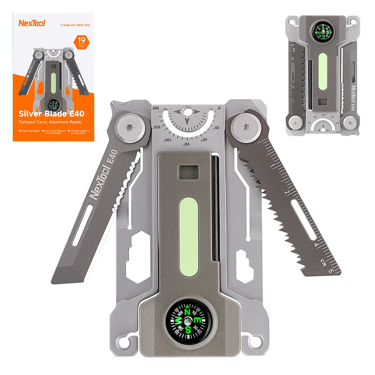 Nextool Silver Blade E40  19 in 1 Pocket Tool Outdoor Knife Saw Compass Whistle Multitool for Camping Survival Gear Adventure