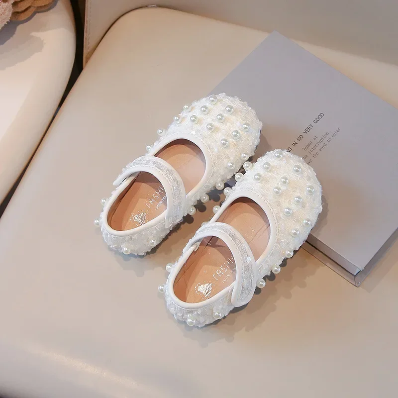 

Girls Flat Shoes Elegant Round Toes Kids Dance Shoes Non-slip Soft Sole 2025 New Girls Princess Shoes with Sweet Pearl Ins Trend