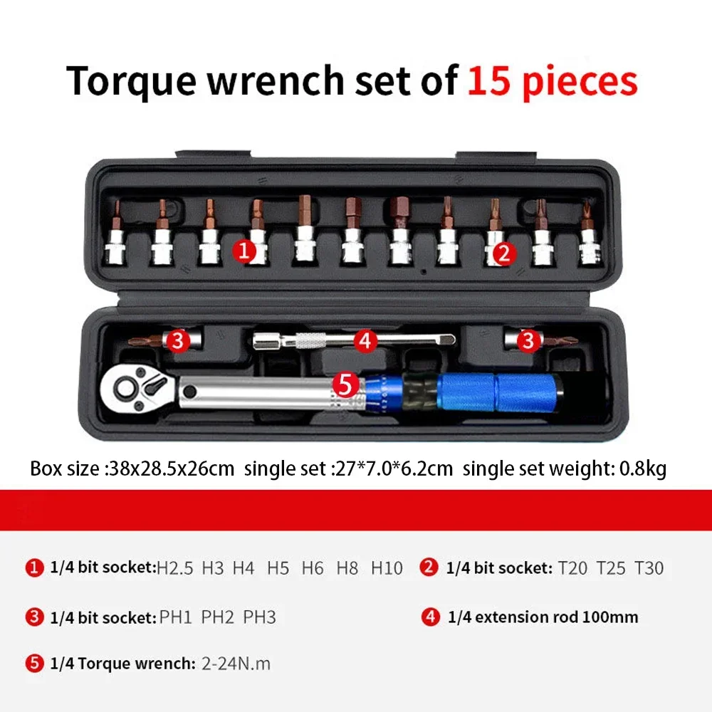

High Precision Quick-Release Torque Wrench 2-24N.m Adjustable 1/4inch Ratchet Repairing Tool for Precision Mechanical Work