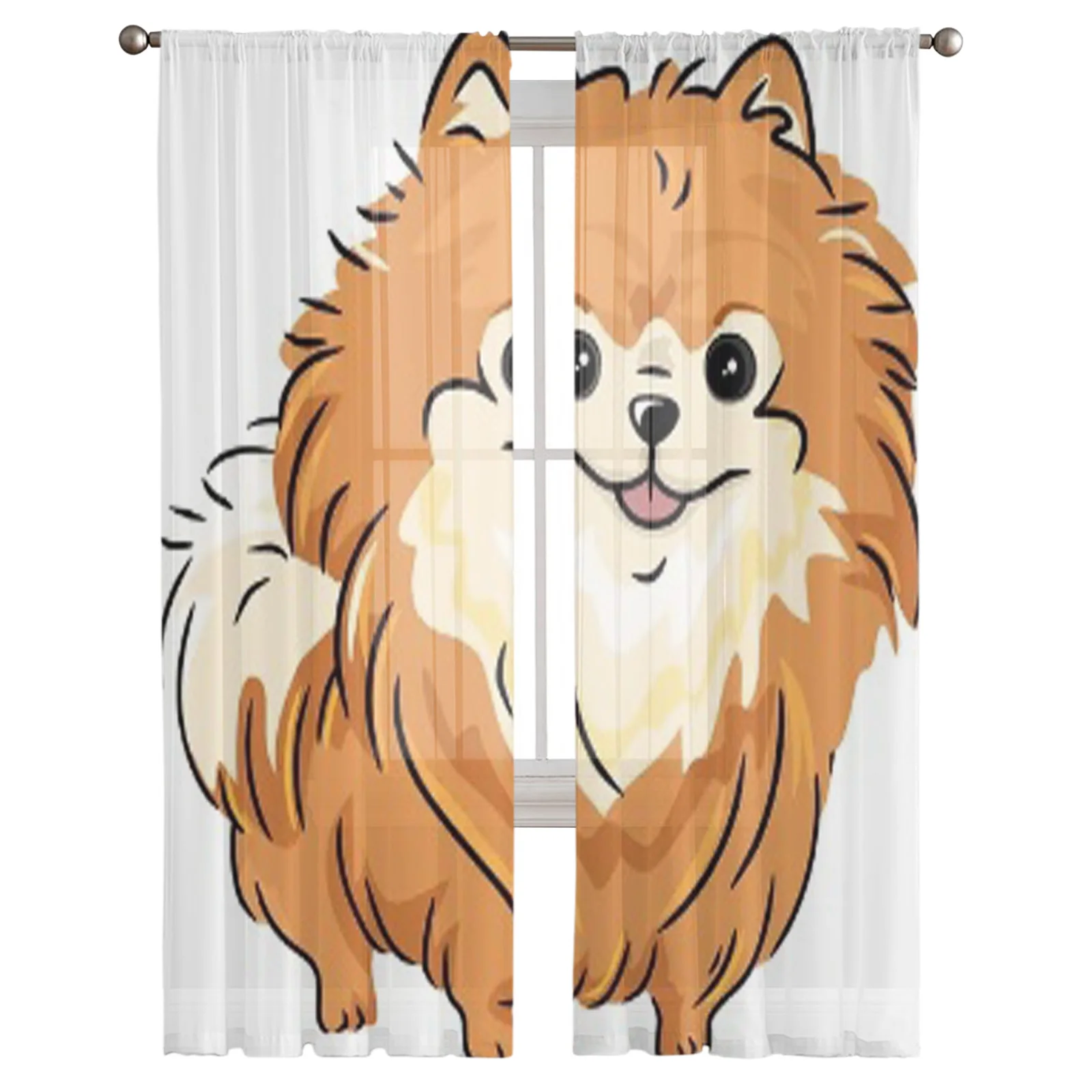 Featuring A Pomeranian Pet Dog Bay Window Screening Curtains Drape Sheer Tulle For Living Room Bedroom Voile Organza Curtains