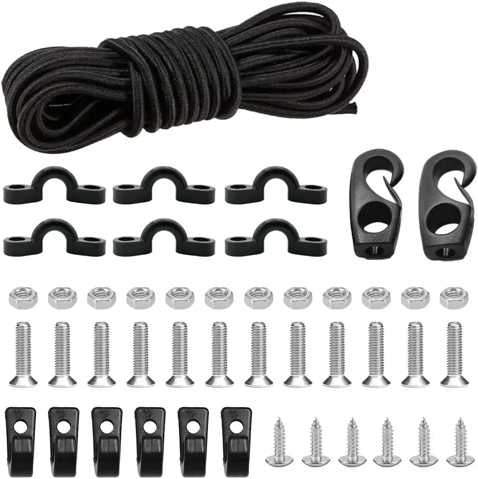 Kayak Deck Rigging Kit 8ft Bungee Rope with Bungee Rope End Hook and Tie-Up Pad Eye with Screws and 6 for Kayak Canoe Accessories Gear Fishing Storage Bungee Jumping Kit
