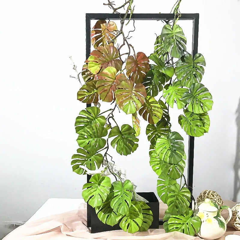 

Artificial Green Turtle Leaf Rattan Home Decor Fake Vines Plastic Palm Leaf Hanging Plants Garden Wedding Easter Decor Accessori