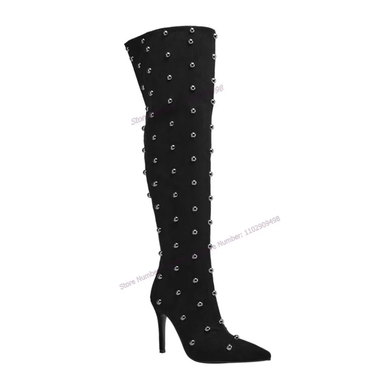 

Black Crystal Decor Over The Knee Boots Pointed Toe Shoes for Women Thin High Heels Fashion Shoes 2023 Zapatos Para Mujere