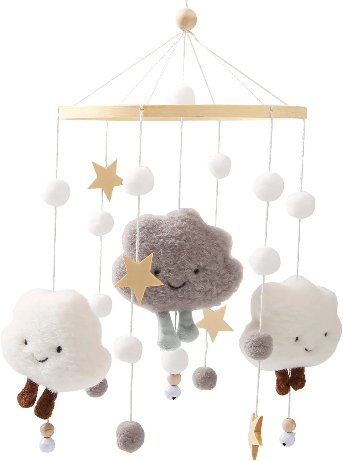 temikids-モバイルベビー木製スタークラウドフェルトボールルームハンギングベッドベルかぎ針編みウィンドチャイム新生児キッズペンダントベビーベッドチェンジング