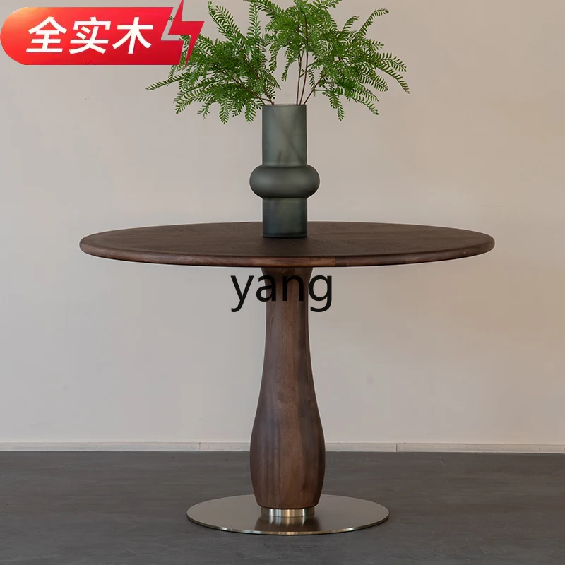 YJQ all solid wood round dining table and chair combination antique household walnut dining table