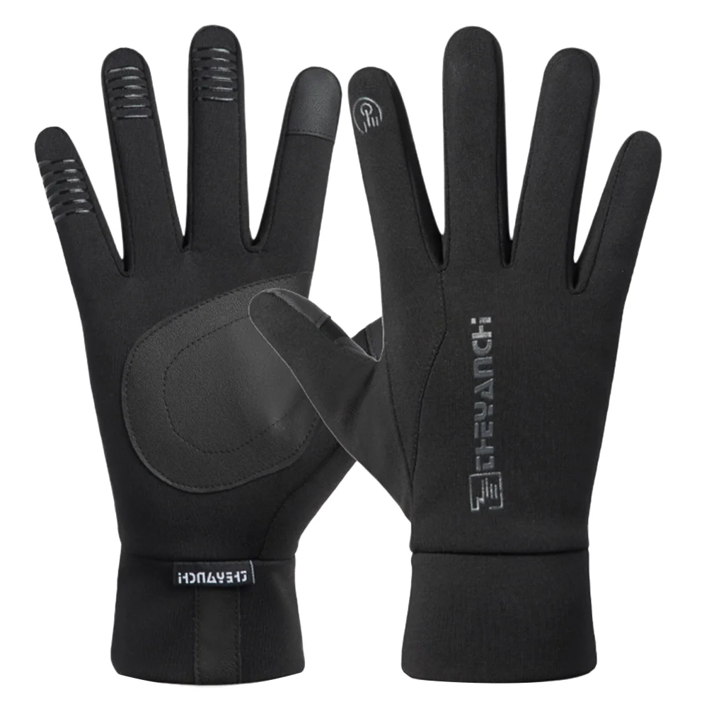 1 paio di guanti da equitazione di sicurezza invernali touch screen caldo guanti antiscivolo guanti da ciclismo impermeabili con tutte le dita (nero, L)
