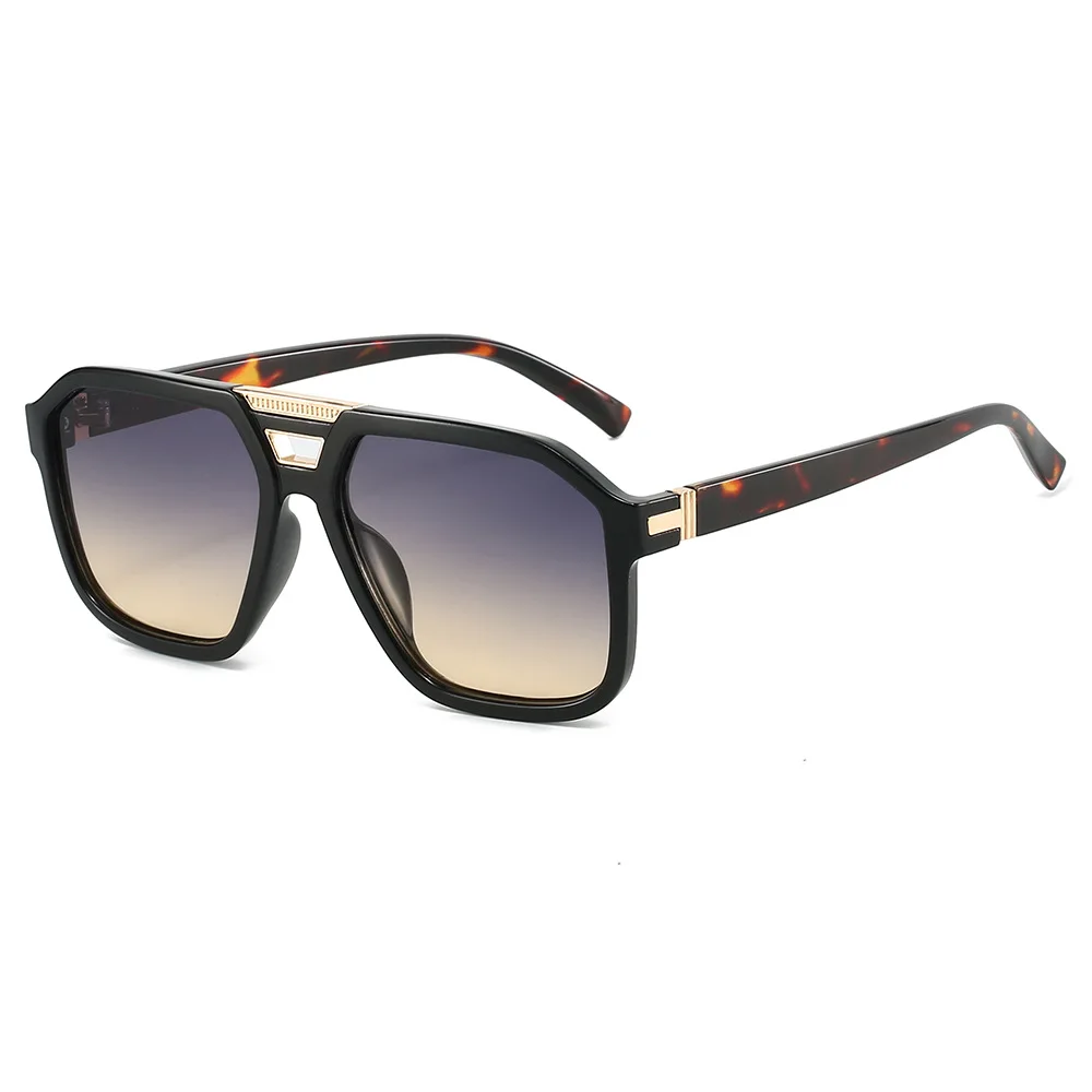 

Retro Double Beam Leopard Print Gradient Women Sunglasses Brand Contrast Color Irregular Frame Design Men Casual Glasses UV400