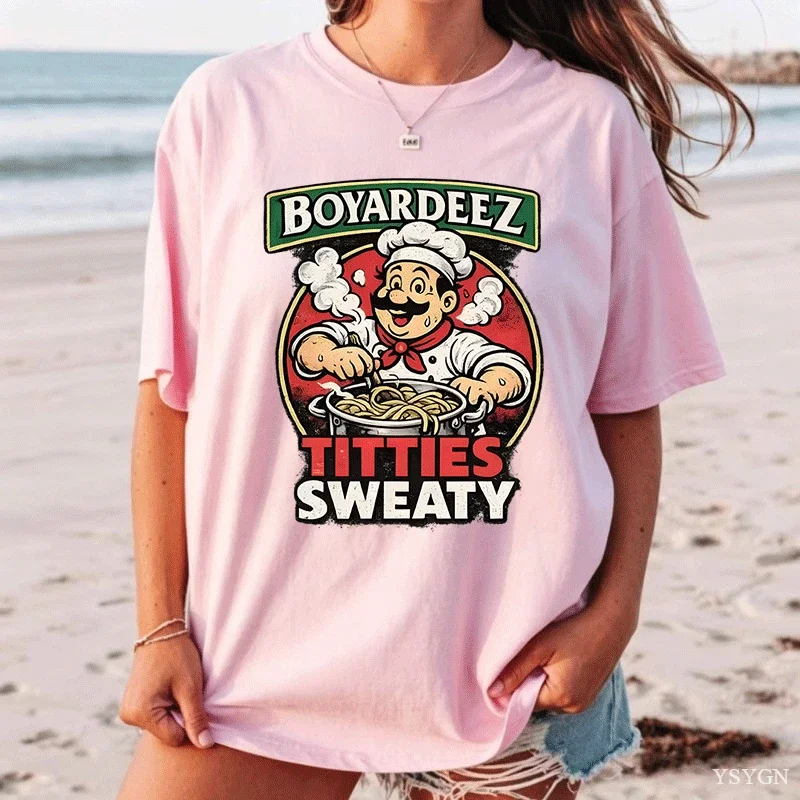 Boyardeez Titties Sweaty T-Shirt Funny Meme T Shirt Cotton Short Sleeve Graphic Tees Casual Printed Round Neck Tshirts Clothing
