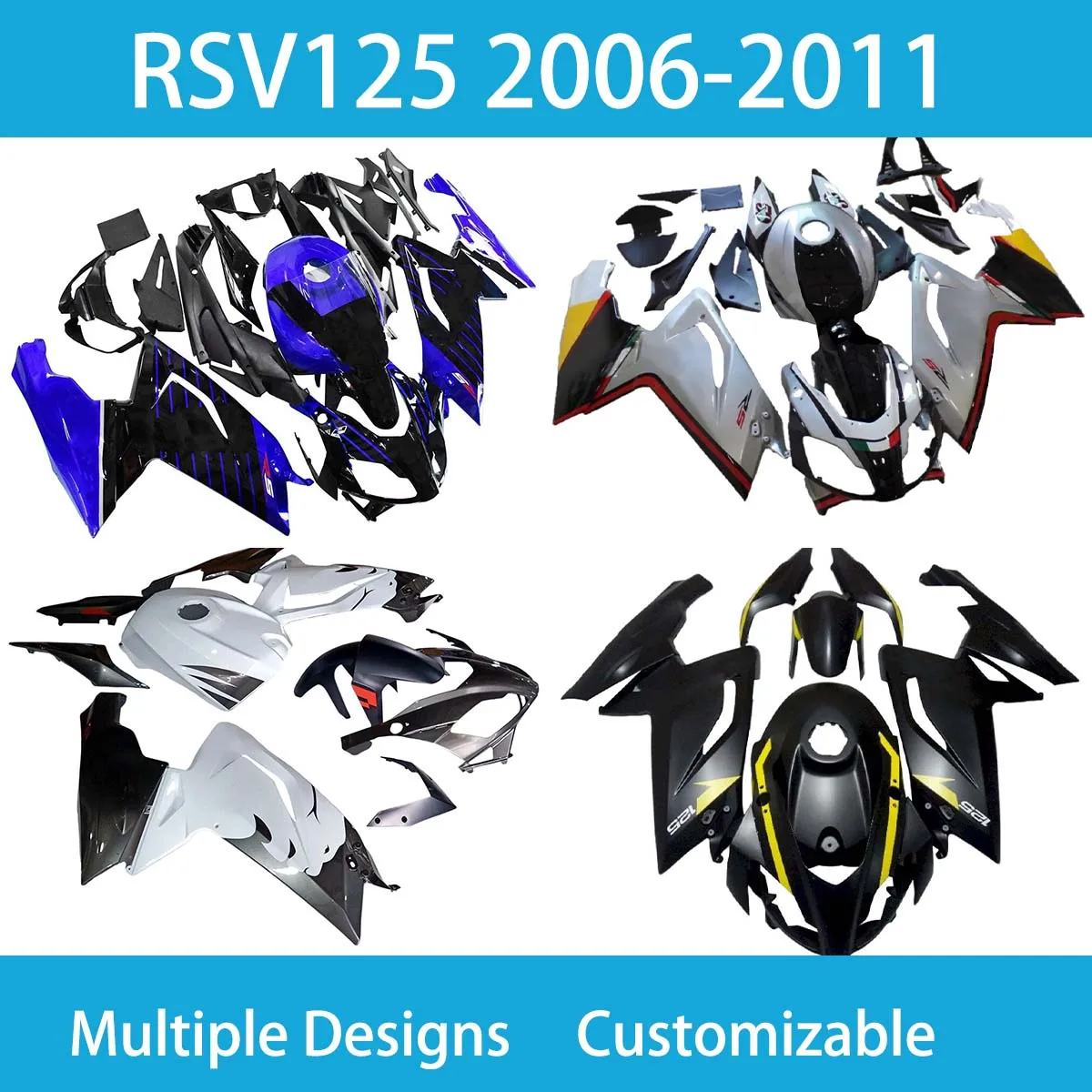 Body Parts Fairings RS125 2006 2007 2008 2009 2010 2011 ABS Plastic Motorcycle Aftermarket Fairing Kit for Aprilia RSV 125 RS4