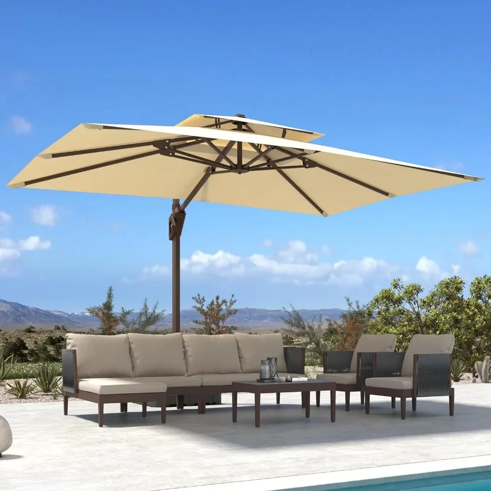 

10' X 13' Patio Umbrella, Outdoor Large Rectangle Cantilever Umbrellas, Double Heavy Top Duty Windproof Offset Umbrella