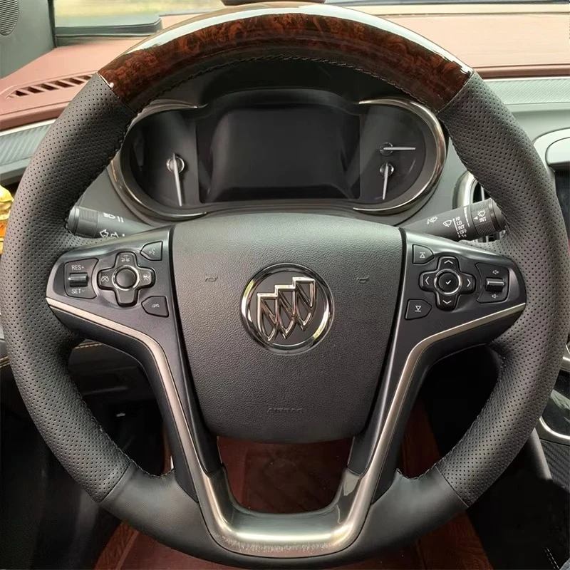 

Чехол на руль из натуральной кожи черного цвета с отделкой под персиковое дерево, ручной работы, для Buick Lacrosse 2009-2010, Regal 2011-2013.