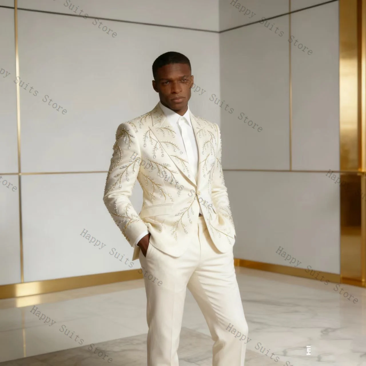 

Crystals White Men Suit Set 2 Pcs Groom Blazer+Cotton Pants Trousers Formal Office Coat Wedding Tuxedo Customized Jacket Outfit