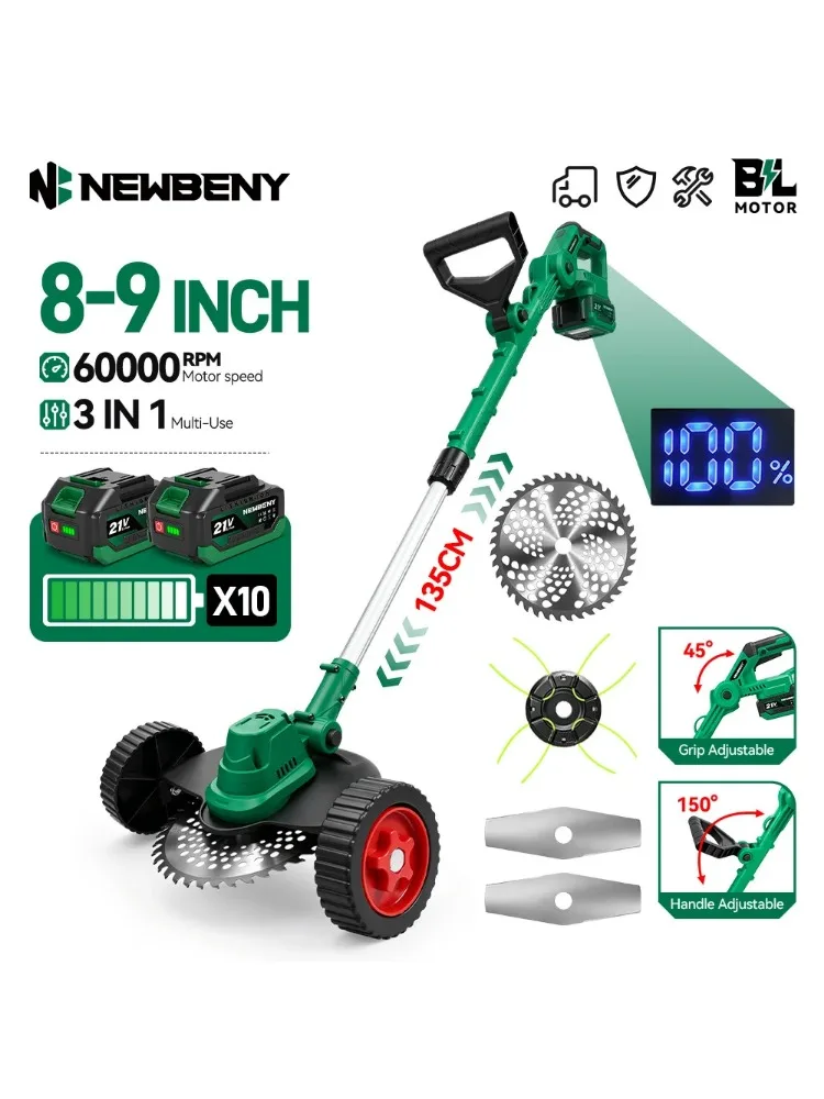NEWBENY 3-in-1 Bürstenloser Elektrischer Rasenmäher Kabelloser Garten-Grasschneider Trimmer Elektrowerkzeug für Makita 21V Akku