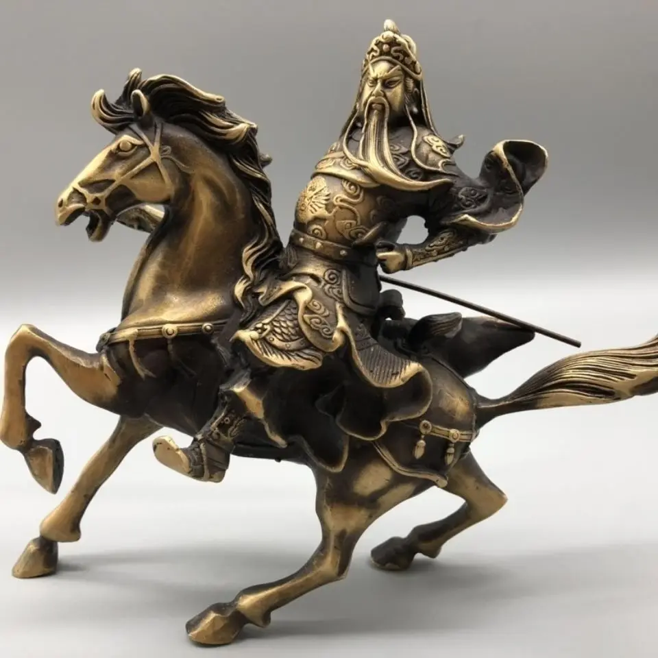 Guan Gong Riding Horse Martial God Home Decor Bronze Gift Ornament