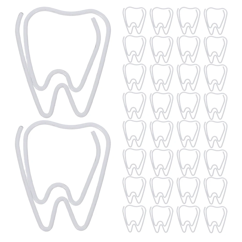 150 Pcs Paper Clip Office Supply Cute Tooth Clips Shape White Metal Bookmark Paperclip