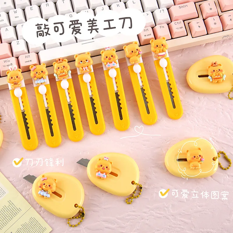 Kawaii Mini Pocket bear Art Utility Knife Portable Express Box Knife Paper Cutter Craft Wrapping Refillable Blade Stationery