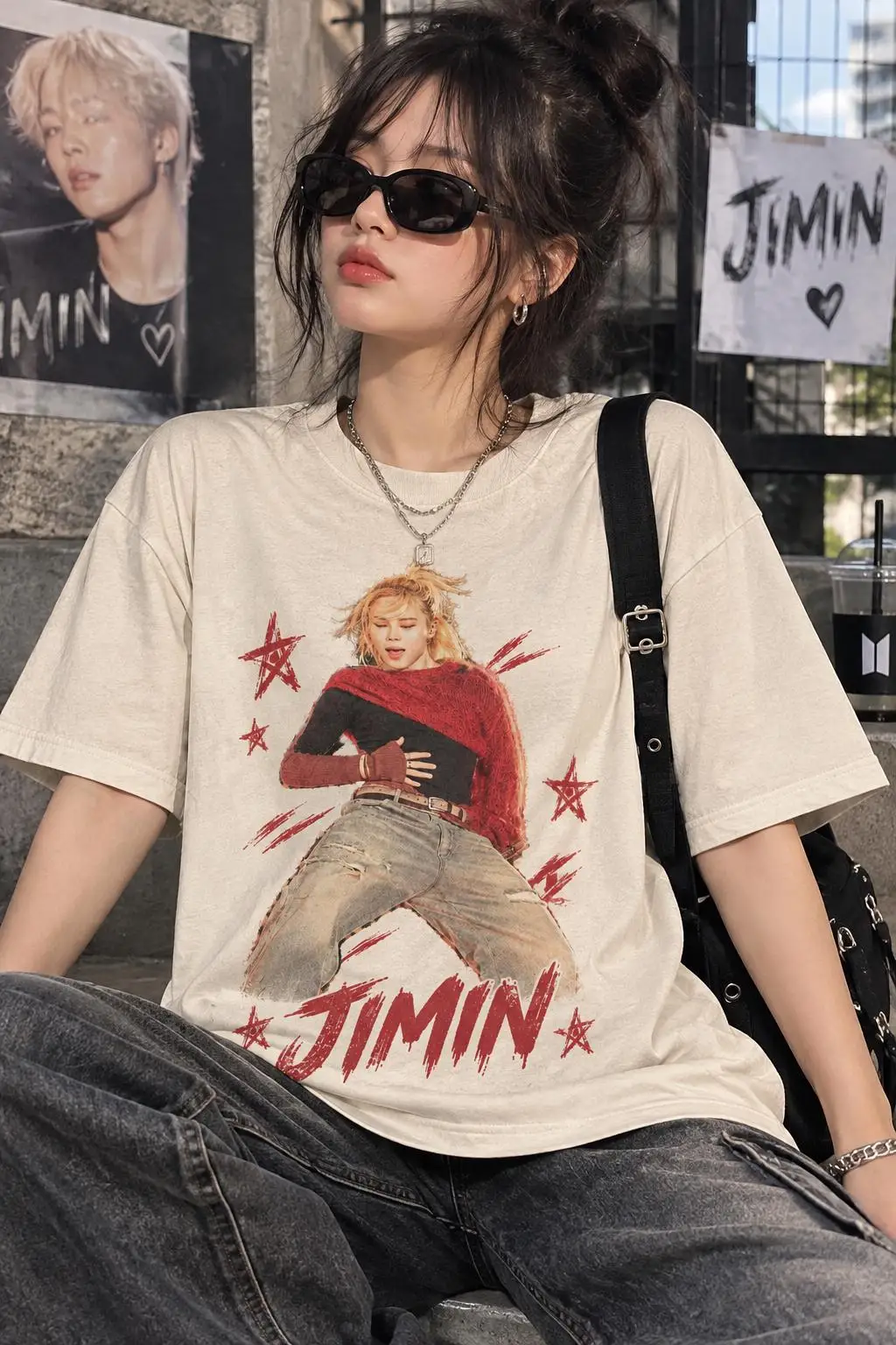 Jimin Park Ji-min Like Crazy Signature Print T Shirt Kpop Vintage Acid Wash Tee Unisex Oversized Short Sleeve Streetwear Army