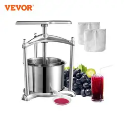 VEVOR 1.6 Gal/6L Manual Fruit Wine Press Maker Stainless Steel Household Nature Vegetables Juice Making Machine for Home Kitchen