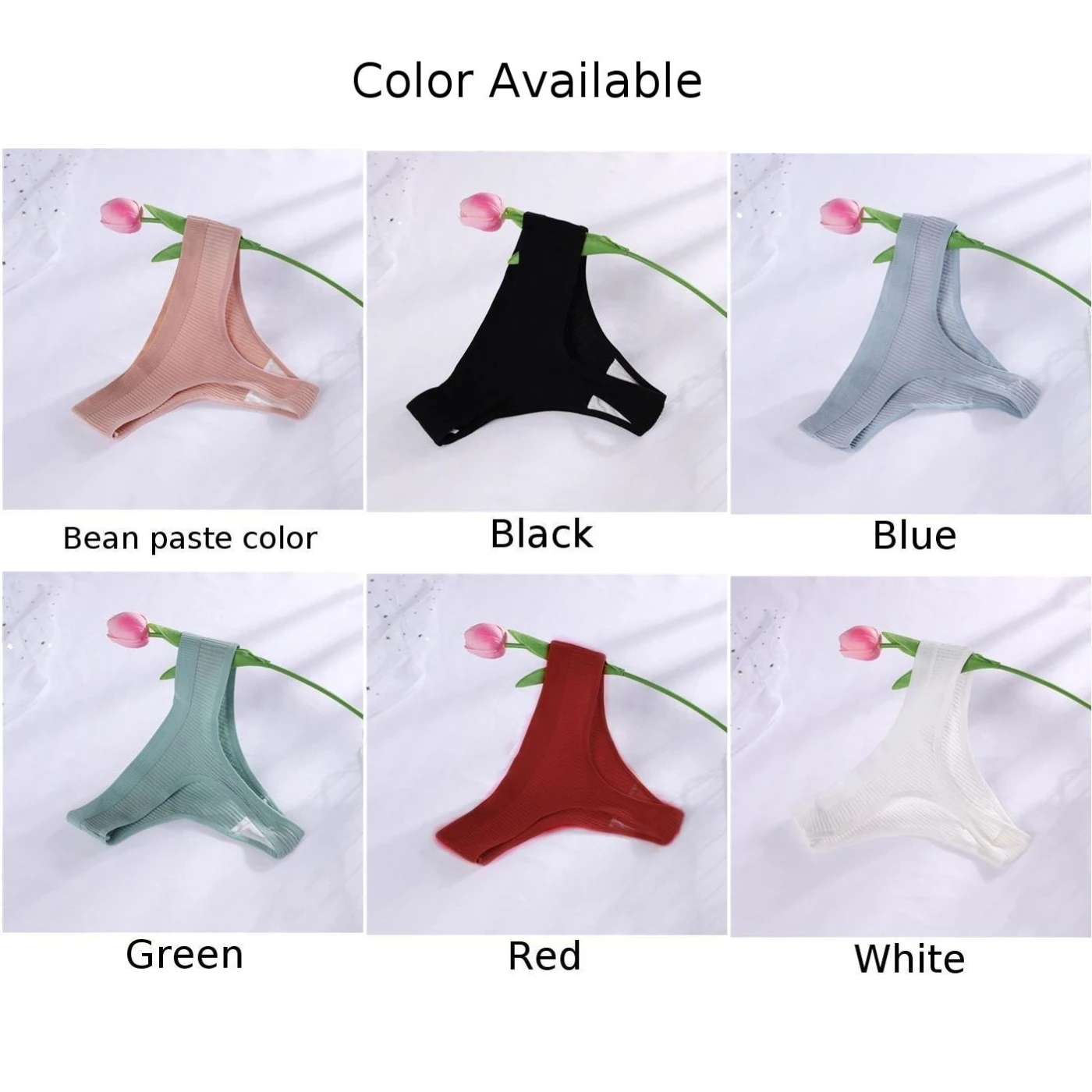 Women Cotton Crotch Anti-Exposure Low-Waist Thong Thread Underwear T-Shaped Breathable Briefs Girl Patchwork Female G-string