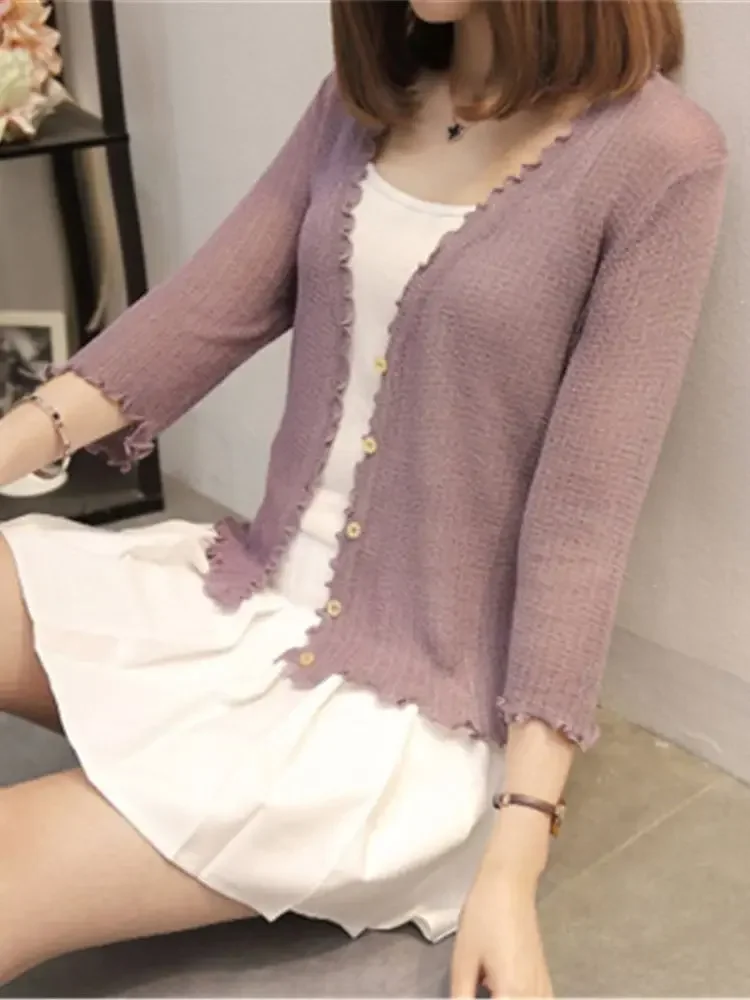 Fashion 2024 Spring And Summer New Style Of Pure Color Ice Silk Cardigan Summer Short Style Air Conditioning Knitted Coat PZ301