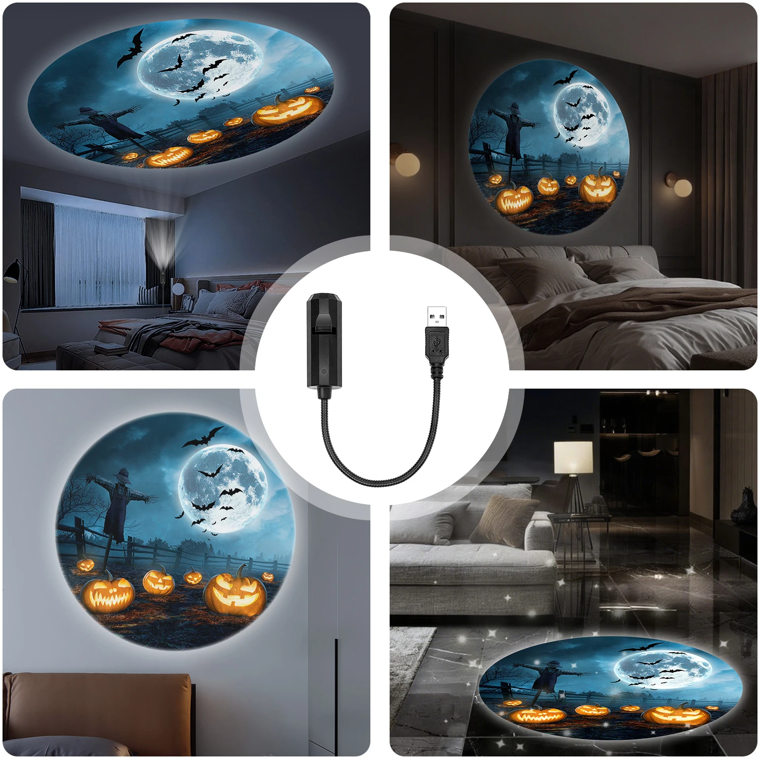 Lampa projektorowa Scarecrow Moon, lampka nocna LED, odpowiednia do dekoracji ścian i sufitów, oświetlenie atmosfery Halloween