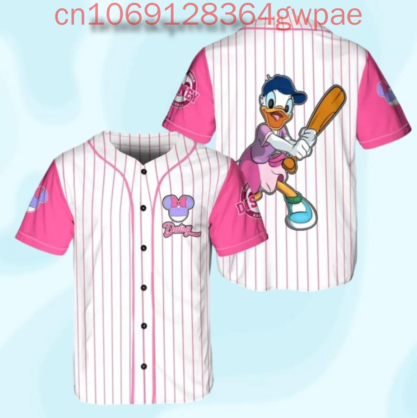 

Новый повседневный бейсбольный трикотаж Disney Daisy Duck, мужские и женские бейсбольные рубашки, топы, бейсбольный трикотаж, модная рубашка с коротким рукавом