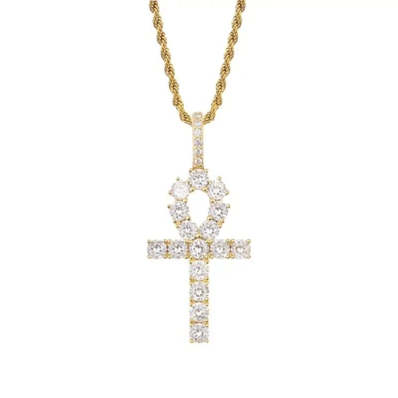 A52E Contemporary Unisex Silver Crucifix Chain Necklace Feature Cut Zircon Stones