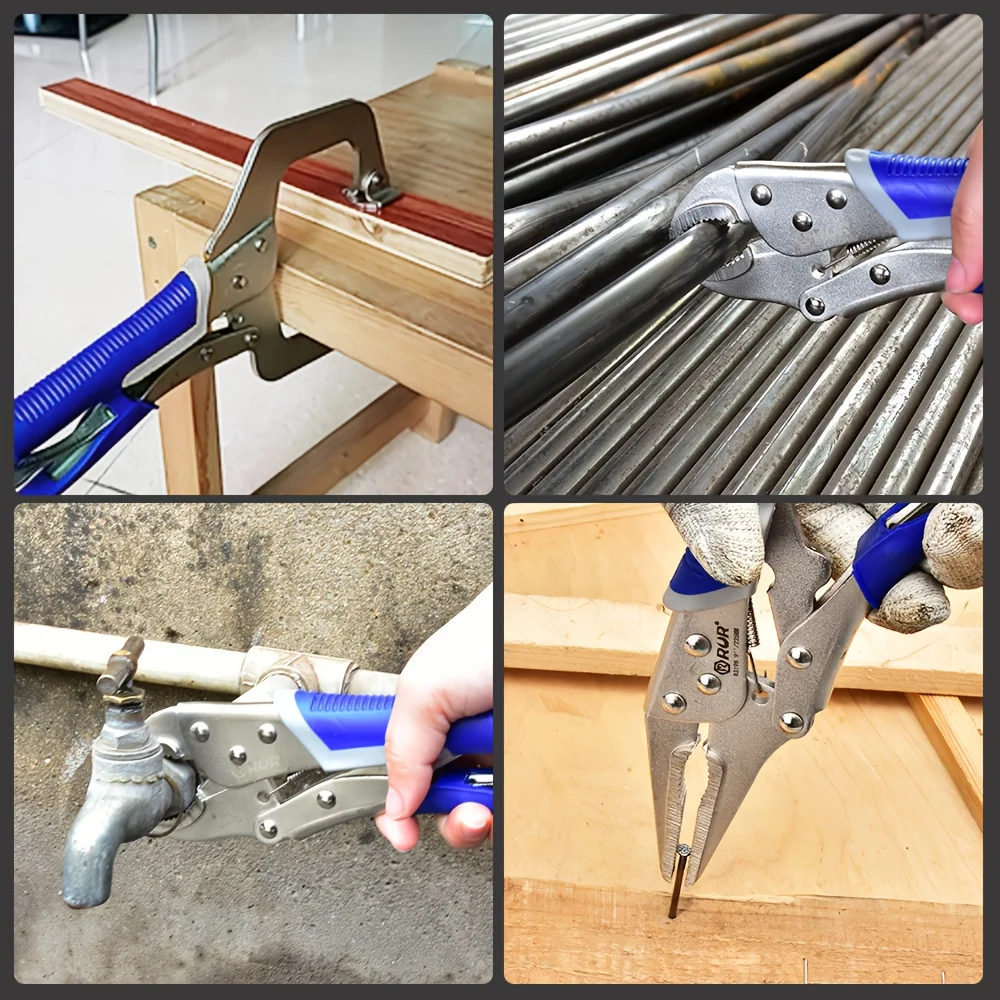Tools Set 6pcs Locking Pliers Set, 6-1/2", 9-1/2" Needle Nose Vice Grips, 5", 7" And 10" Curved Jaw Vise Grip, 6" C-clamp Locking Pliers, Fast Release with Rolling Pouch view 7