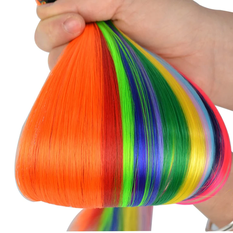 Extensiones de cabello con clip de 22 pulgadas, de colores, para fiestas, mechas, largas y rectas, sintéticas, para mujeres, niñas y niños 3