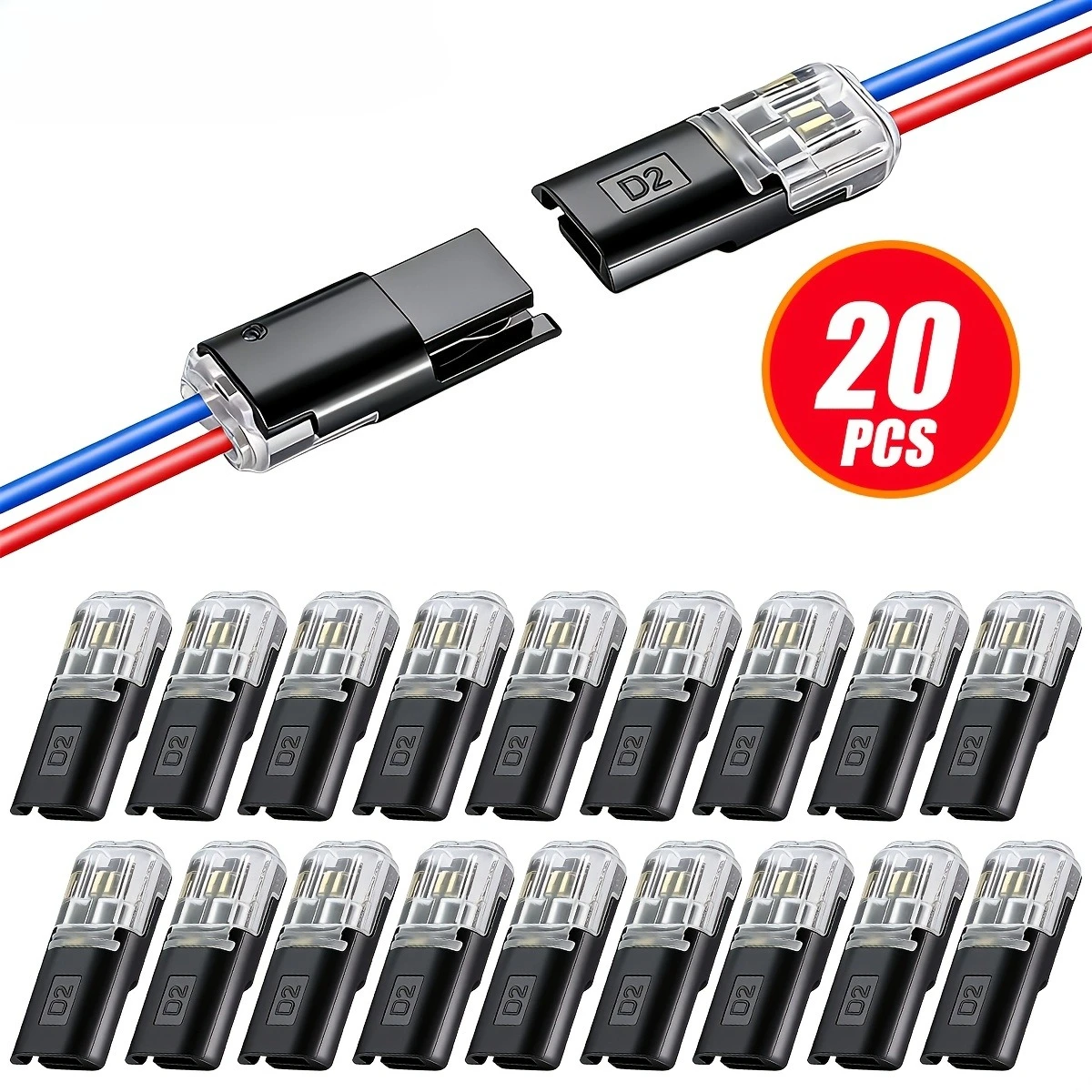 20pcs/60pcs Fast Dual-Pin Terminals, Dual-Pin Plug-In Connectors, PVC Insulation, Fast Connection Additions