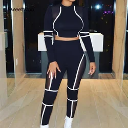 Fitness Hollow Yoga Set New Luminous Long Sleeve+Long Pant Athleisure Women Suit Gym Sports Legging Two Piece Set Sportswear