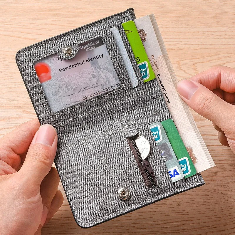 Men's minimalist vertical canvas wallet with multiple card slots, personalized student wallet, ultra-thin folding small wallet