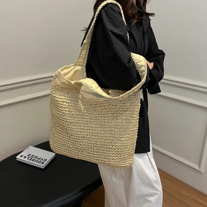 Torebki damskie ze słomy o dużej pojemności Wysokiej jakości damskie torby plażowe z splotem na ramię Modne damskie torby listonoszki dla kobiet
