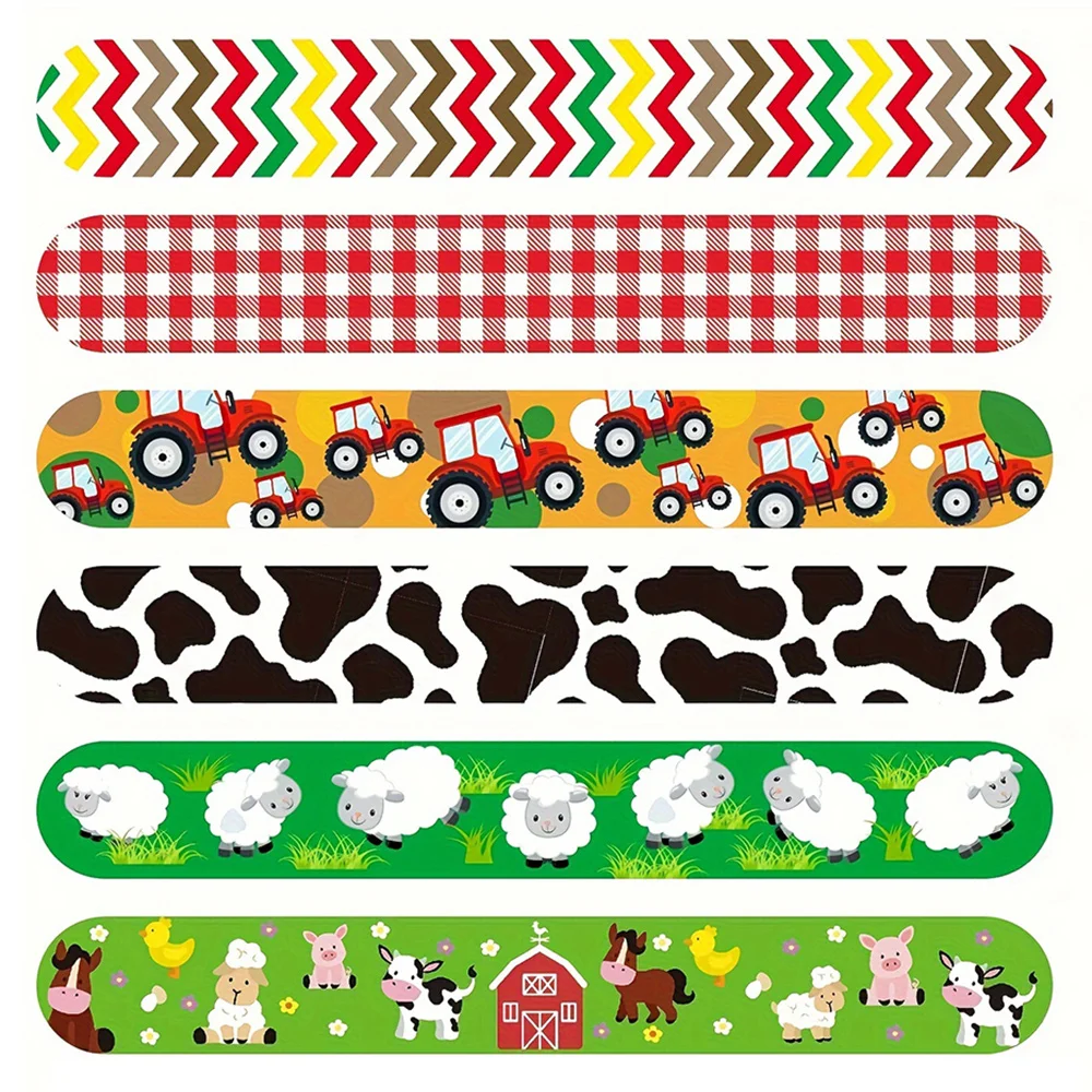 Farm Party Slap Bracelets Supplies Farm Animal Birthday Baby Shower Decorations Cow Barn Sheep Pig Horse Tractor Pattern Gifts