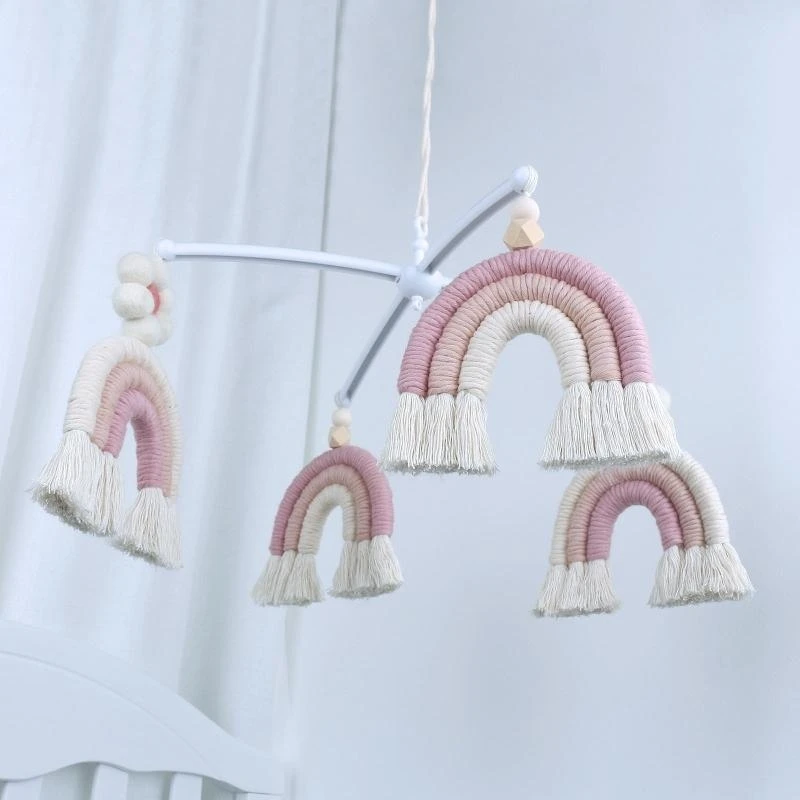 Ręcznie robiony dzwonek wietrzny wisiorek muzyczna wisząca zabawka frędzel tęczowa makrama wisiorek 15UB