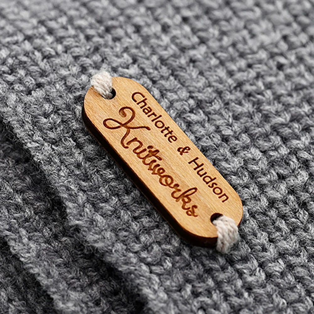Birch Wood Custom Laser Engraved Wood Tag 0.51"x1.50" for Crochet Bag Charm, Keychain – Eco Wood Label for DIY Crafts