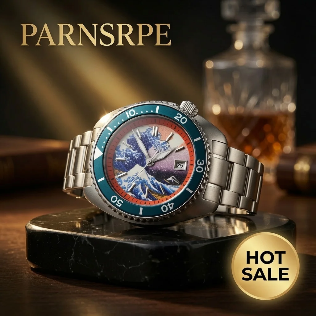Men's C NH35 Automatic Mechanical Watch Sapphire Crystal Kanagawa Wave Dial 10ATM Waterproof Diver Watch Stainless Steel Vintage
