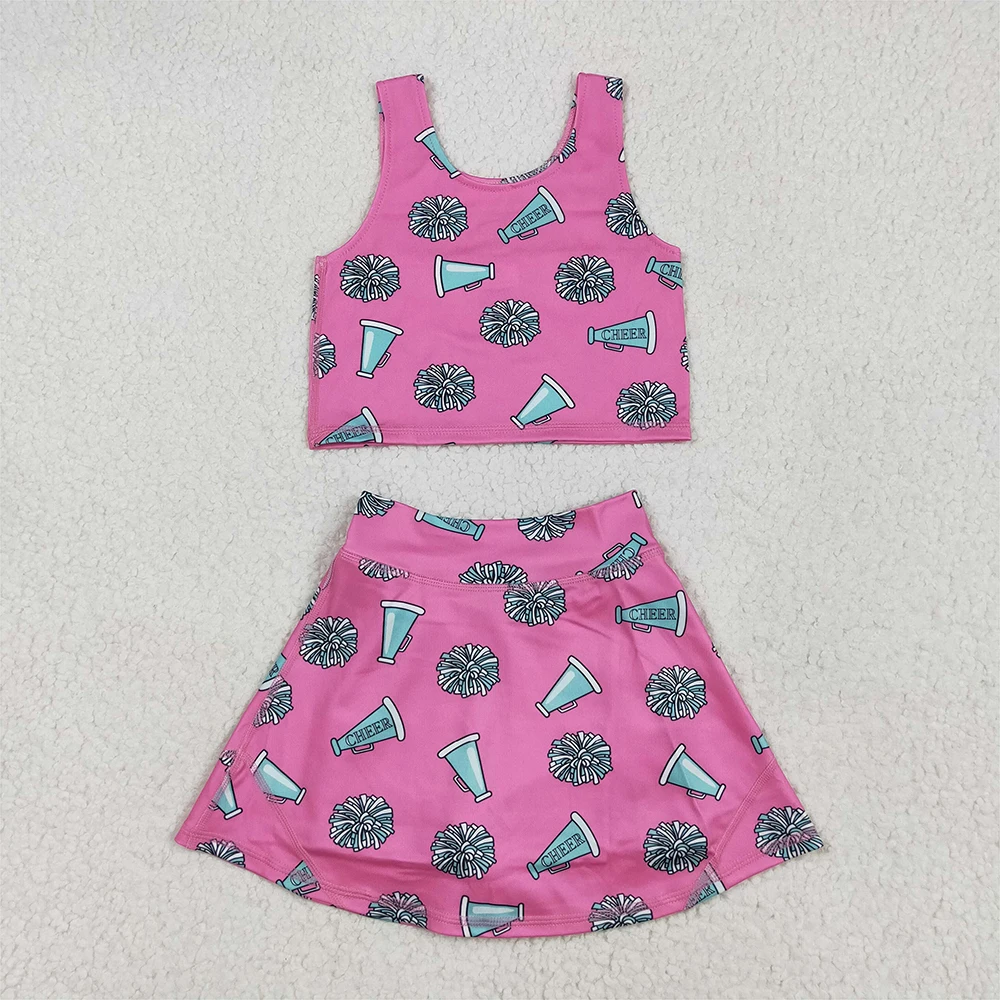 

Baby Girls Pink Cheer Top Skort Set Sleeveless Kids Yoga Active Wear Outfit for Girls