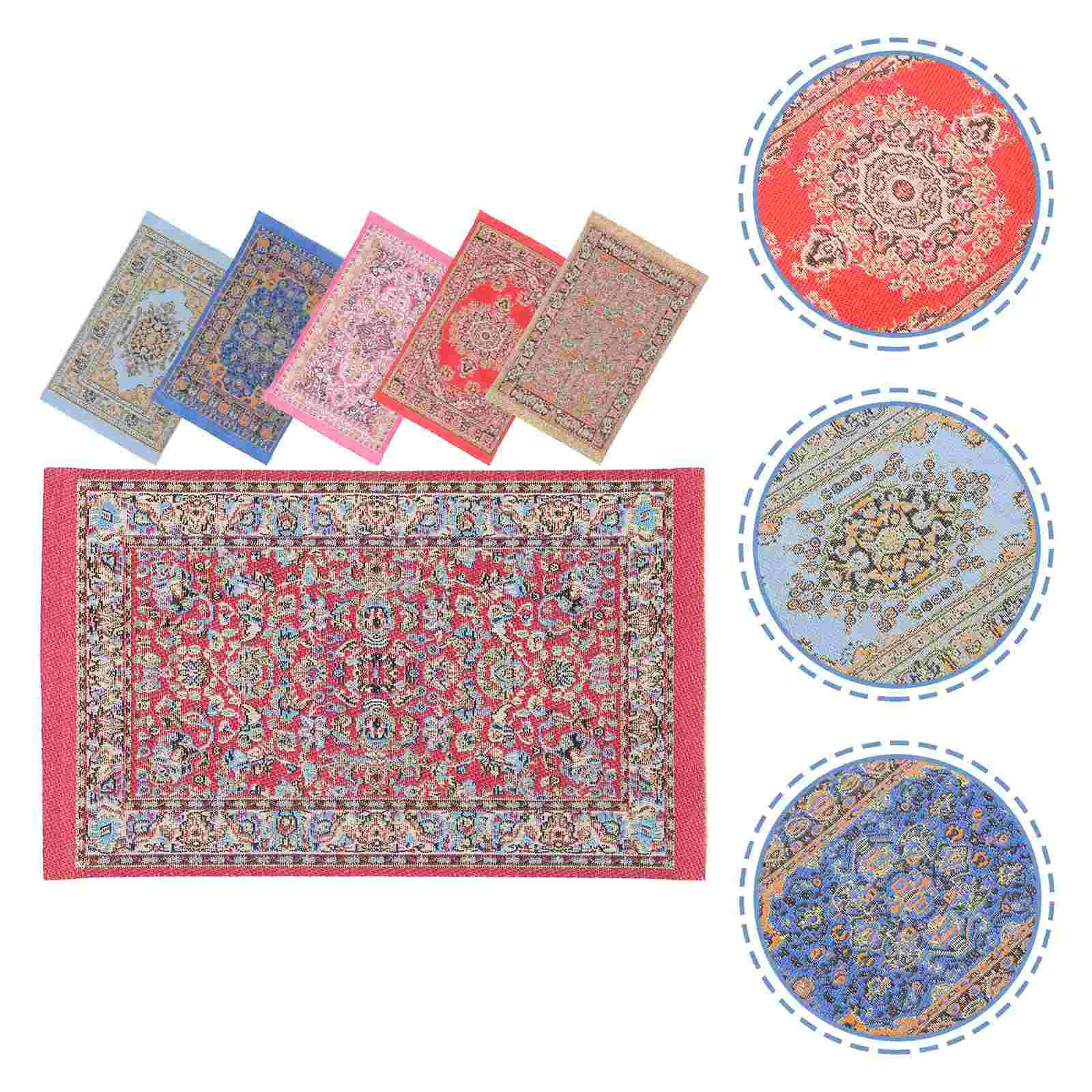 6 Pcs Boho Decor Turkish Rug Miniature Carpet for Crafts Decoration House Furniture Turkey Tiny and Accessories Things