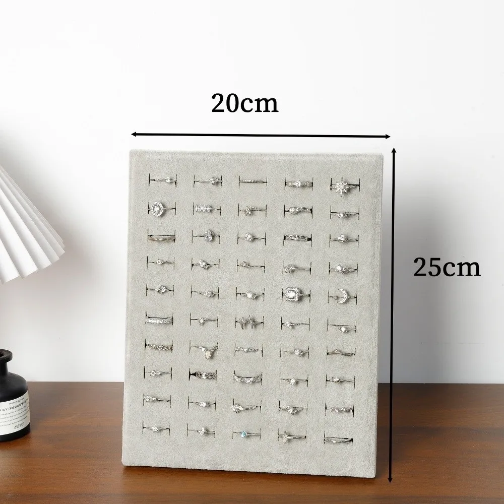 Portable L-shaped Velvet Ring Display Stand 50-slots Vertical Earring Ring Holder Freestanding Ring Organizer Rack Retail Shop